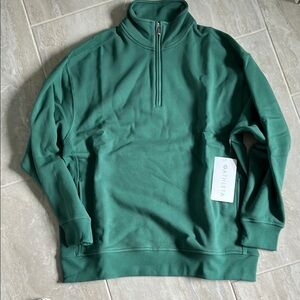 Athleta Forever Fleece 1/4 Zip Sweatshirt NWT, Trillium Green